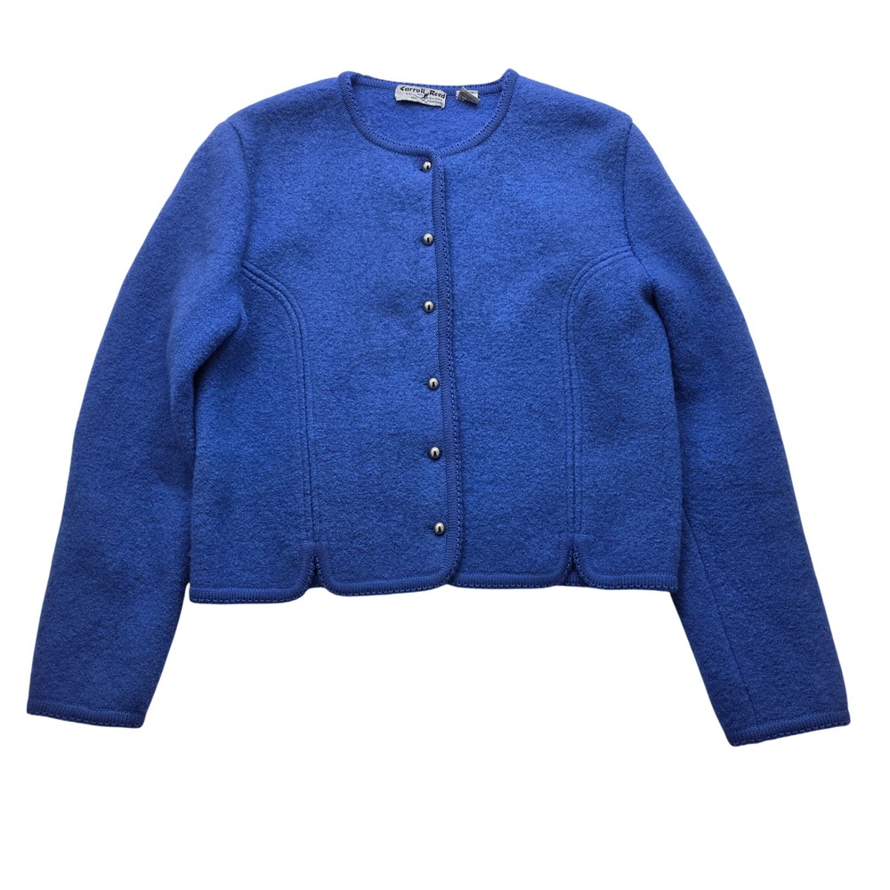 Vintage Carroll Reed Boiled Wool Cardigan Jacket Womens 12 Cobalt Blue Tyrolean